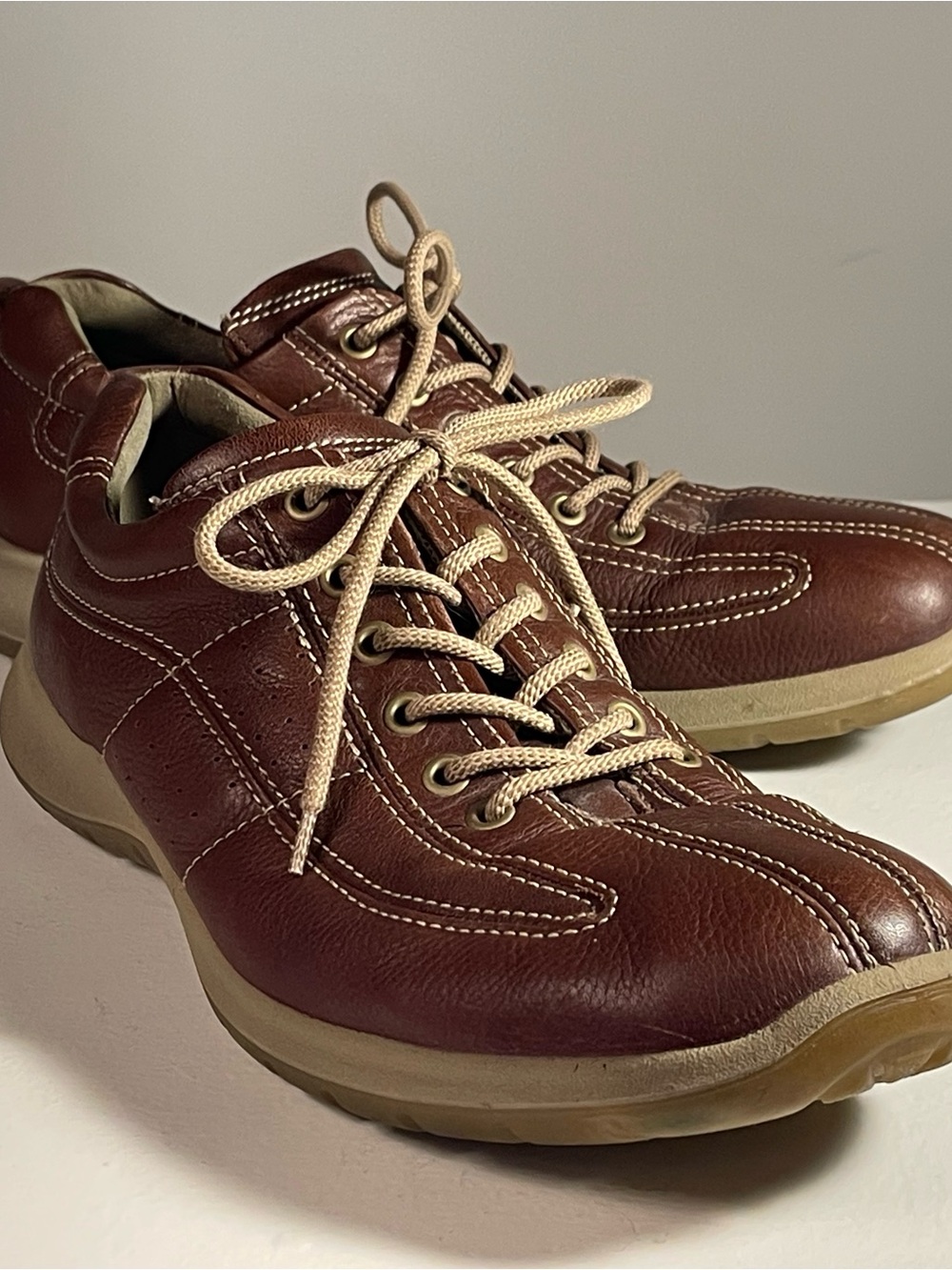 Ecco Men's Brown Leather Contrast Stitch Walking Shoes 43 US 9.5